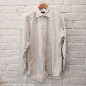 Burberry Dress Shirt Men 16.5 35 White Black Striped Long Sleeve Plaid Button Up